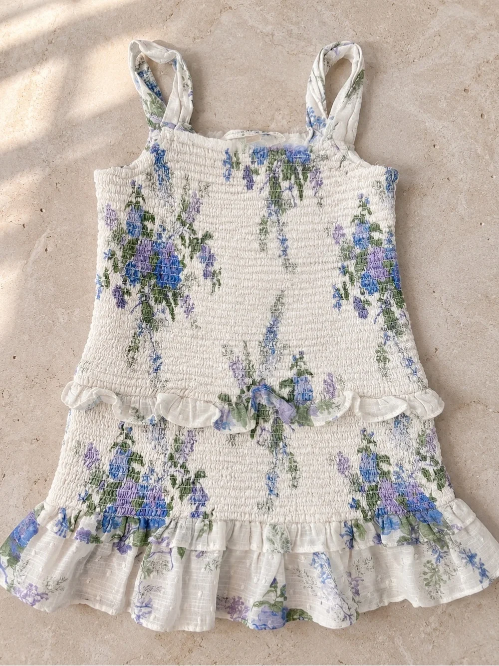 LoveShackFancy Cream Dress with Blue and Green Floral Print Size 2-3T